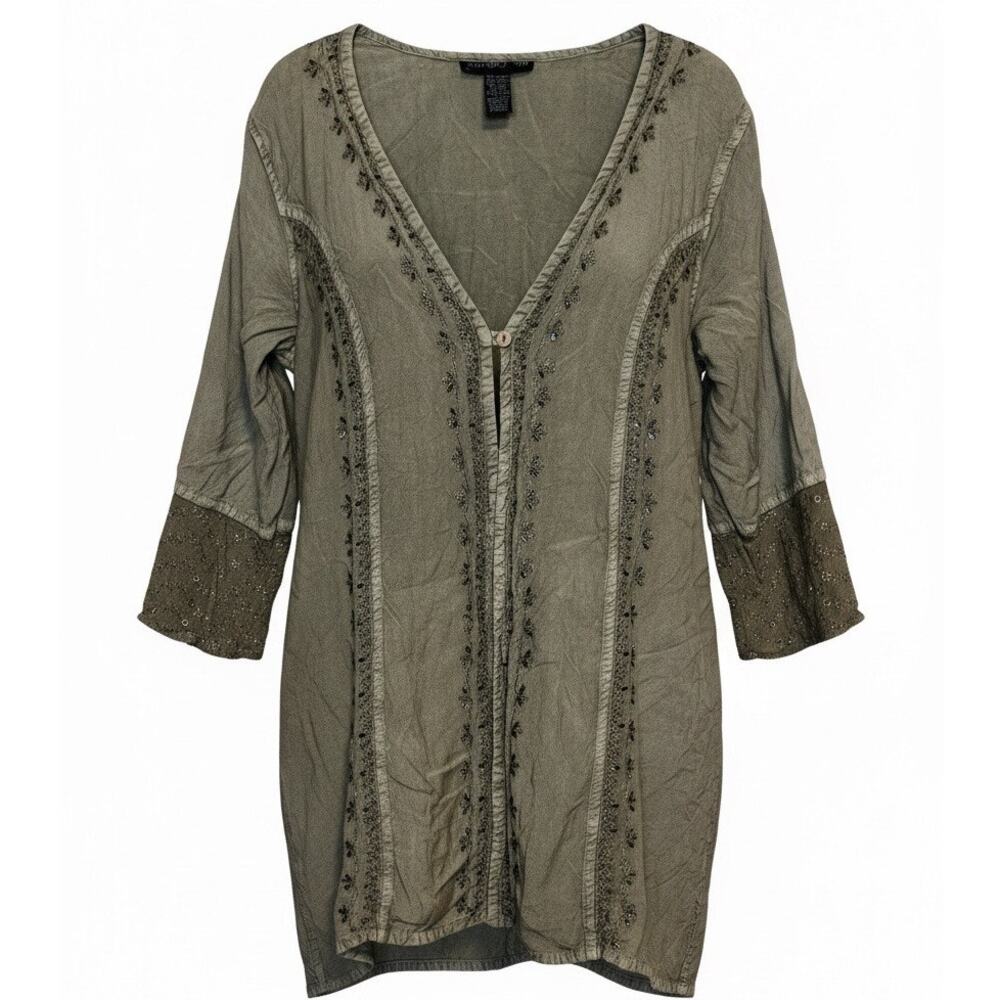 Mlle Gabrielle earth-toned embroidered tunic top 90s Size 16W2
